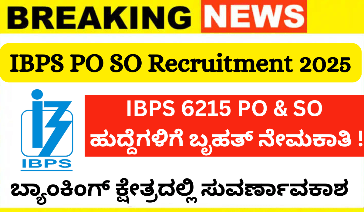 IBPS PO SO Recruitment 2025:ಬ್ಯಾಂಕಿಂಗ್ ಕ್ಷೇತ್ರದಲ್ಲಿ ಸುವರ್ಣಾವಕಾಶ: IBPS 6215 ಹುದ್ದೆಗಳಿಗೆ ಅರ್ಜಿ