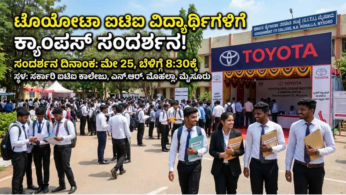 Kirloskar ITI Apprenticeship 2026: ಟೊಯೋಟಾ ಕಿರ್ಲೋಸ್ಕರ್ ನಿಂದ ಮೈಸೂರಿನಲ್ಲಿ ಭರ್ಜರಿ ಉದ್ಯೋಗ ಮೇಳ: ಐಟಿಐ (ITI) ಪಾಸ್ ಆದವರಿಗೆ ಸುವರ್ಣ ಅವಕಾಶ!